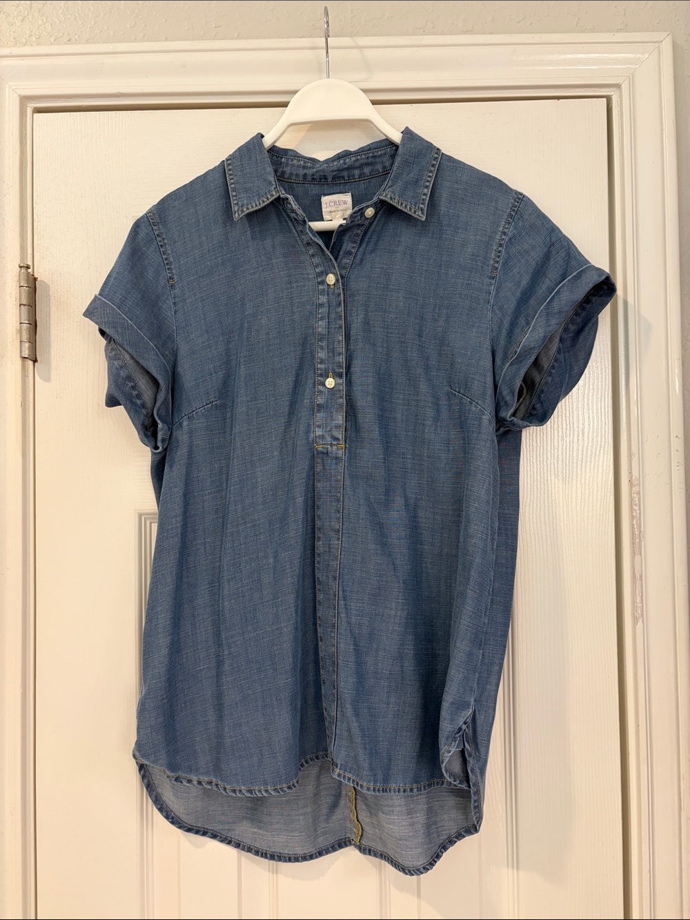 J. Crew Chambray Short-Sleeve Button Front Top - Light Blue - Picture 5 of 11